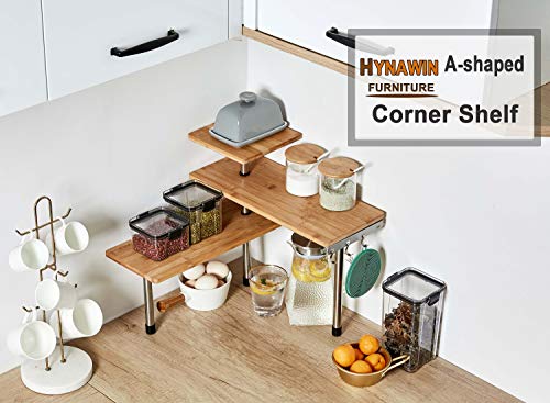 HYNAWIN 3-Tier Bamboo & Metal Corner Shelf – Stylish Space-Saving Organiser for Home and Office HYNAWIN