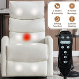 cinkehome Swivel Rocker Recliner Chair, Upholstered Nursery Glider Recliner Chair with Heated Massage, High Back, Side Pocket (White PU Leather)