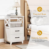 May in Color Set of 2 White Nightstand with 2 Drawers and Open Shelf, Bedside Table with Solid Feet, Modern Night Stand End Table for Bedroom, Living Room, Home Office May in Color