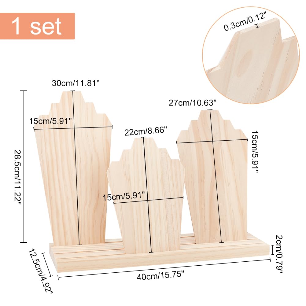 PH PandaHall Wood Necklace Display Stands with 3-Row Holder and 3 Removable Displays Wood Plank Necklace Storage Holder Bust Easel Jewelry Display for Necklaces, Rings Storage, Blanched Almond PH PandaHall
