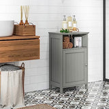 CLEEMAN Bathroom Storage Cabinet, Freestanding Wooden Bathroom Floor Cabinet with Door, Open Shelf, 3-Level Adjustable Shelf, Multipurpose Side Storage Organizer for Living Room, Kitchen (Grey) CLEEMAN