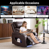 Zuacs Power Recliner Home Theater Seating with Cooling Cup Holder and Massage Heating, Blue Color Ambient Lighting Recliner Chair,Movie Sofa with Tray Table, USB Charging & Manual Headrest, Brown