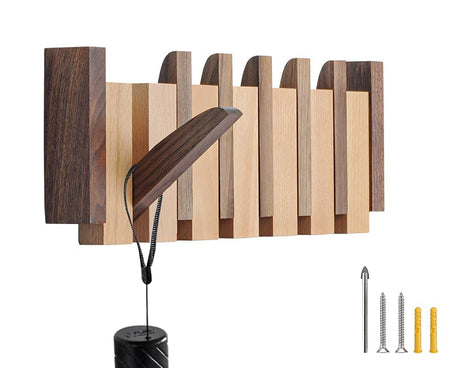 OLETNY Coat Rack Wall Mount Wood, Wood Coat Rack Wall Mount with 6 Flip-Down Magnetic Hooks Piano Wall Coat hanger for Entryway, Bathroom, Bedroom, Kitchen OLETNY
