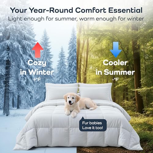 Olive + Crate Cooling Down Alternative Comforter - Hypoallergenic King Size Duvet Insert Lightweight - All Seasons Plush Design Bamboo Comforter - 100% Bamboo Viscose Outer Cover - White 102"x90" Olive + Crate