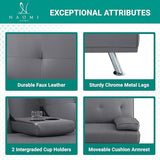 Naomi Home Transform Your Living Space with Comfort Gray Futon Sofa Bed with Armrest Cupholders Reclining Function Ideal for Cozy Living Rooms Sofa Bed Couch Metal Legs Faux Leather Naomi Home