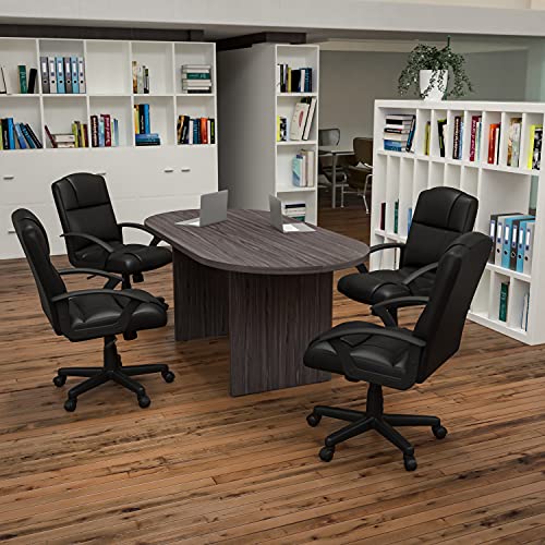 Flash Furniture Lake 5 Piece Rustic Gray Oval Conference Table Set with 4 Black LeatherSoft-Padded Task Chairs Flash Furniture