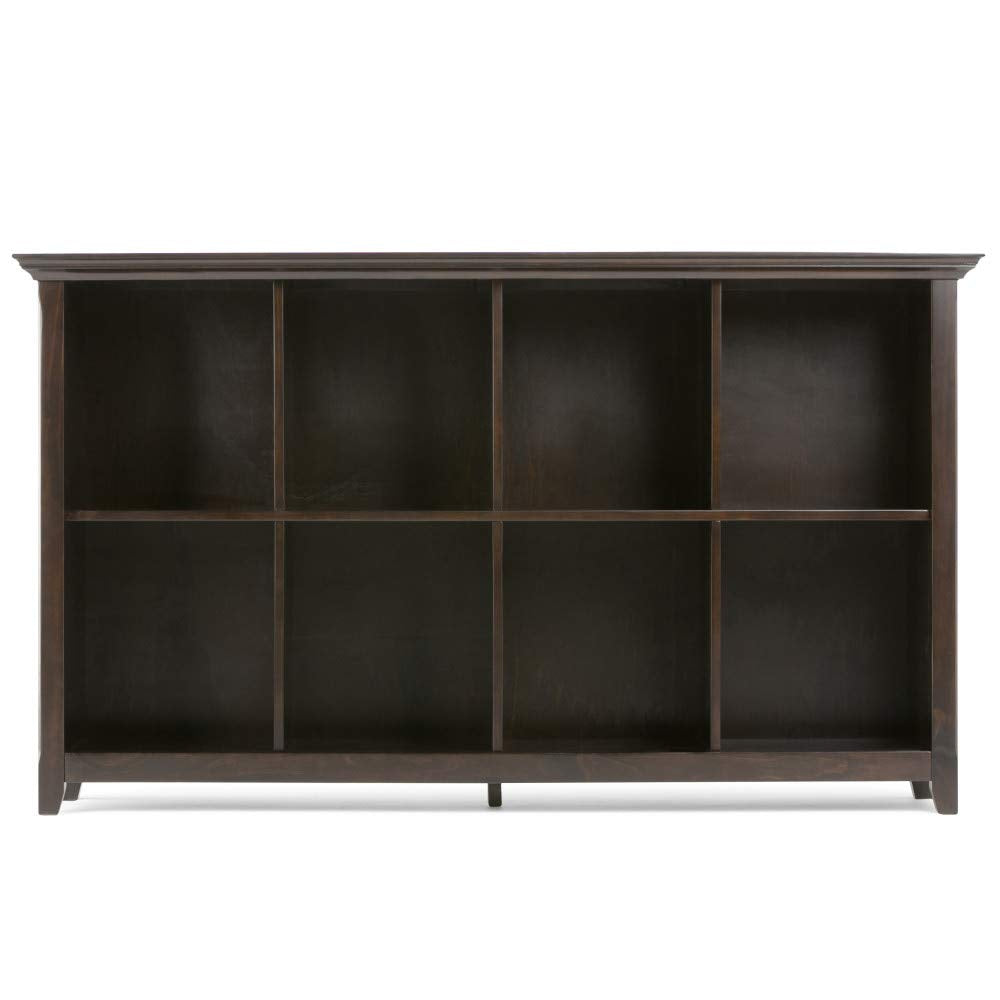 SIMPLIHOME Amherst SOLID WOOD 57 inch Wide Transitional 8 Cube Bookcase Storage Sofa Table in Hickory Brown with Storage, 8 Shelves, for the Living Room, Entryway and Bedroom - WoodArtSupply