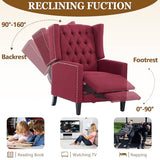 Wingback Recliner Chairs with Foldable Side Table&USB Charging Ports,Mid Century Accent Single Sofa Small Recliner Chair,Modern Comfy Pushback Reclining Chair for Living Room (Fabric, Wine Red)