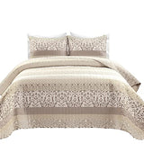 Lush Decor Boho Stripe Reversible Cotton Quilt 3-Piece Set, King, Neutral - Bold Colorful Bohemian Bedding Set Lush Decor
