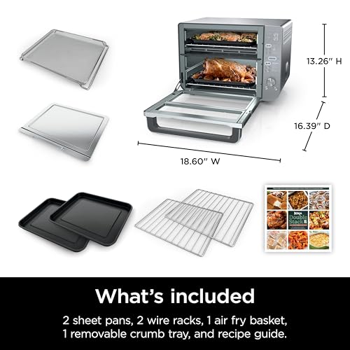 Ninja Double Stack XL Countertop Oven & Air Fryer, 12-in-1, Flexdoor, FlavorSeal, SMART FINISH with DualZone Technology, Countertop Oven, Air Fryer, Bake, Broil, Reheat, Pizza, Stainless Steel, DCT601 Ninja
