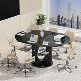 Black Extendable Round Conference Room Table for 4-6, 43-59 Inch Oval Meeting Room Table with Storage, Wooden Circle Desk with Leaf, Space Saving, for Office, Conference Room, Boardroom, Seminar Xyulmeo