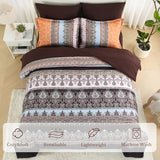 LXWORX Boho Comforter Set Queen - 7 Pieces Bed in a Bag, Bohemian Striped Comforter Set with Sheets, Soft Microfiber Brown Floral Bedding Set for All Season (Brown, Queen) LXWORX