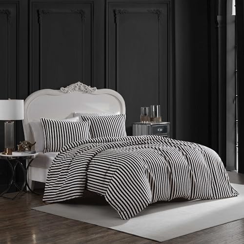 Betsey Johnson - King Duvet Cover, Soft Bedding Set with Matching Shams, Ideal Bed Essentials (Wonderland Stripe Black, King) Betsey Johnson