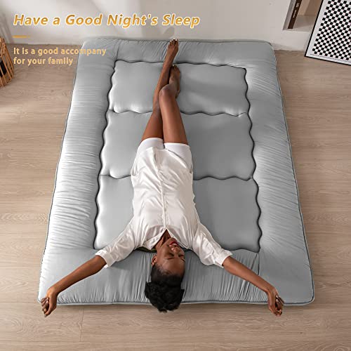 MAXYOYO Japanese Floor Mattress Futon Mattress, Thicken Daybed Sleeping Pad Foldable Roll Up Boys Girls Dormitory Kids Lounger Bed Couch and Sofa, Grey, Full MAXYOYO