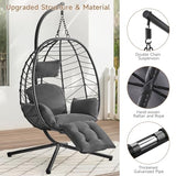 ONBRILL Hanging Egg Chair with Adjustable Footrest & Stand, Wicker Rattan Swing Hammock Chair with Cushion & Double Chains, 350LBS Capacity for Outdoor & Indoor Patio, Deck, Bedroom, Balcony (BL-GR)