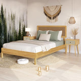 Bme Nipe 14 Inch Bohemian Queen Bed Frame with Adjustable Woven Headboard in Natural Acacia Wood Bme