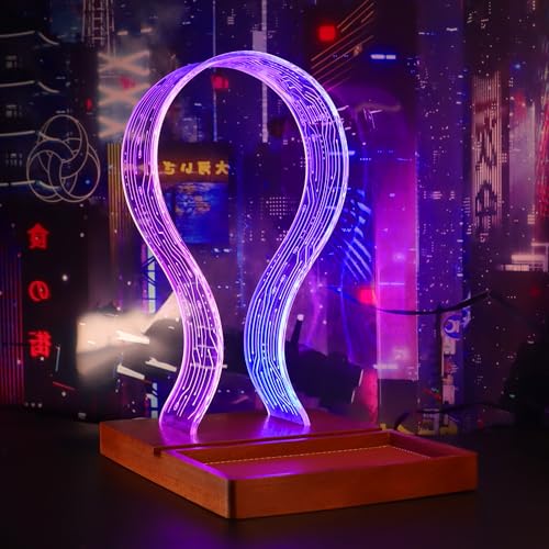 YuanDian Gamer Gifts for Teenage Boy, LED Gaming Headphone Phone Stand with Tray - Wood Holder with Blue Pink LED Night Light, Desk Organizer, Ideal Gift for Gamers, Men, and Music Lovers - WoodArtSupply