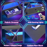 Bestier LED TV Stand with Power Outlets for 65 Inch TV, 55 inch Entertainment Center with Removable Drawer for Living Room Bedroom, Gaming TV Stand 20 Dynamic RGB Modes, Carbon Fiber Black Bestier