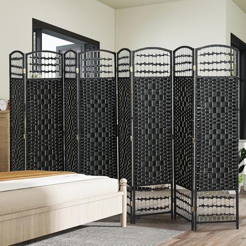 HOMCOM 8 Panel Room Divider, Folding Privacy Screen, 5.6' Room Separator, Wave Fiber Freestanding Partition Wall Divider, Black HOMCOM