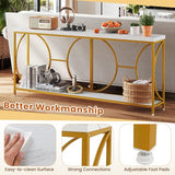 GOFLAME 71” Extra Long Console Table, 2-Tier Faux Marble Entryway Table with Storage Shelf, Geometric Metal Frame, Modern Gold Accent Table, Narrow Sofa Table for Living Room, Hallway GOFLAME