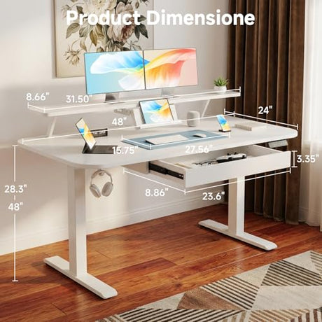 COMHOMA Electric Standing Desk with Drawers, 48 x 24'' Sit Stand up Desk with Monitor Stand, Laptop Stand, Height Adjustable Ergonomic Home Office Computer Desk with Memory Preset Controller COMHOMA