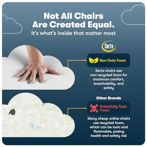 Serta Garret Executive Office Chair, Ergonomic Mid-Back with Lumbar Support, Semi-Plush Cushion and Body Pillows, Padded Armrests, Swivel Base, Bonded Leather, Ivory White Serta