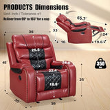 VireoNest Leather Rocker Recliner Chair 350lb Capacity, Tool-Free Assembly, Recliner Chair with Overstuffed Armrest, Manual Reclining Chairs for Living Room, Bedroom, Home Theater Seating (Red)
