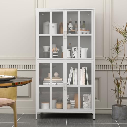 Metal Storage Cabinet with Glass Doors, Adjustable Shelves, 72 x 36 x 16 in WoodArtSupply