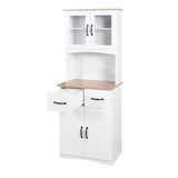 Aisurun Kitchen Buffet with Hutch, Freestanding Pantry Cabinet Kitchen Cupboard with 4 Doors, 2 Drawers & Open Shelf, 2 Storage Cabinets with Adjustable Shelves, White Aisurun