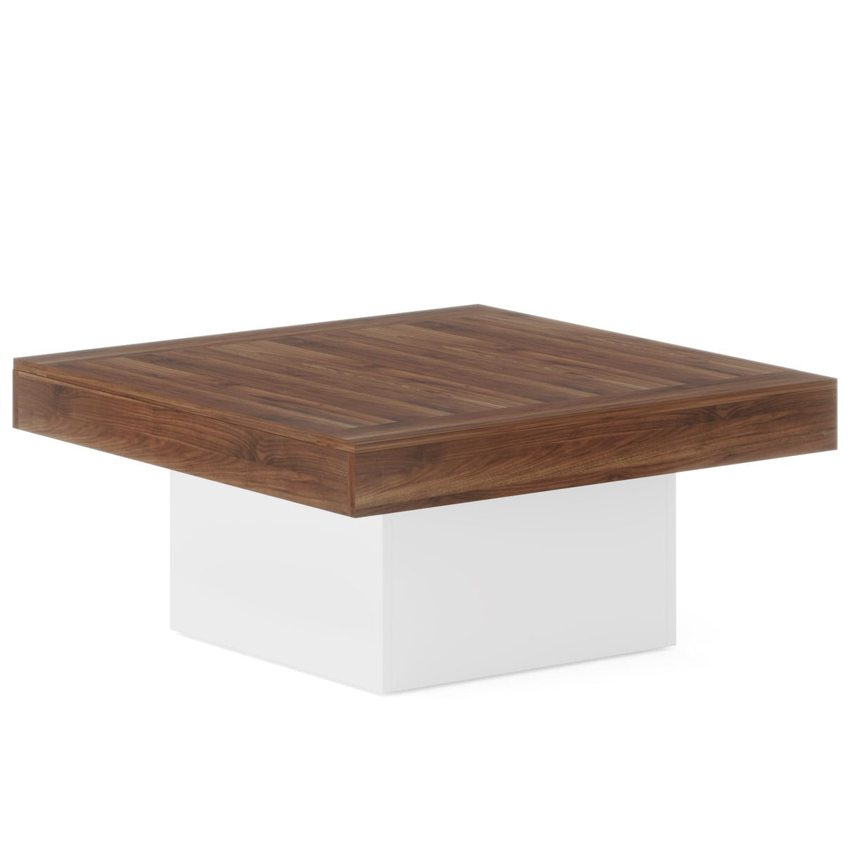 Tribesigns Coffee Table Square LED Coffee Table Engineered Wood Low Coffee Table for Living Room (Retro Brown+White) Tribesigns
