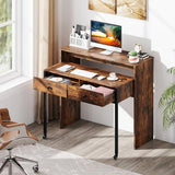 Giantex Small Computer Desk with Hutch & Drawers, Extendable Writing Desk w/Pull Out Secondary Table, Monitor Stand & Rolling Wheels, Console Table, Compact Desk for Small Spaces (Rustic Brown) Giantex