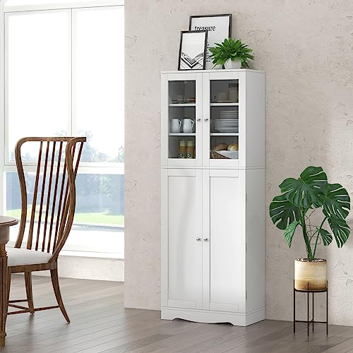 Giantex 63.5" Pantry Organizers and Storage, Freestanding Tall Storage Cabinet for Kitchen Bathroom Living Room Office, Wooden Utility Cupboard with Giantex