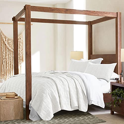 HORIMOTE HOME 100% Cotton Quilt Set Twin Size, White Pre-Washed 2-Piece Bedspread Coverlet Set, Cozy Lightweight Stitching Decorative Bedding Cover with 1 Shams in Geometric Pattern for All Season HORIMOTE HOME