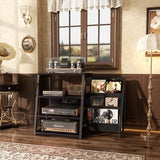 AV Media Stand with Outlets, Stereo Stands and Racks with Vinyl Storage, Stereo Stand with Record Storage, Audio Stereo Rack Cabinet, Turntable Console Stand with LED lights, 4 Tiers, Black Ebony Besiost