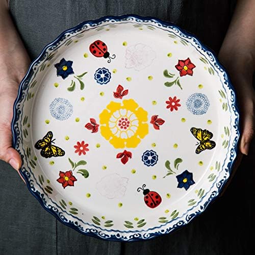 Mateda Ceramic Pie Pan Pie Dish for Oven 10 Inch Pie Plate Round Bakeware (Butterfly) Mateda