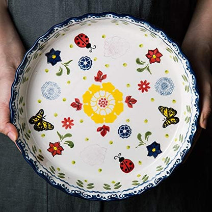 Mateda Ceramic Pie Pan Pie Dish for Oven 10 Inch Pie Plate Round Bakeware (Butterfly)