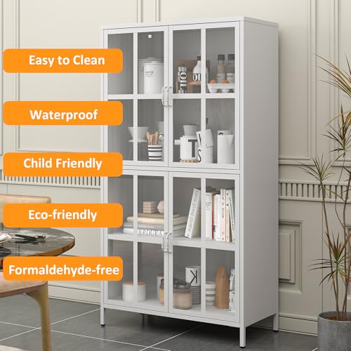 Metal Storage Cabinet with Glass Doors, Adjustable Shelves, 72 x 36 x 16 in WoodArtSupply