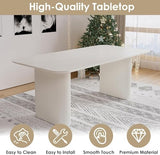 HAIZAO 71" White Oval Dining Table Set for 6, 7 Piece Modern Kitchen Table & 6 Upholstered Boucle White Dining Chairs with Gold Armrests for Kitchen, Dining Room, Meeting Room HAIZAO