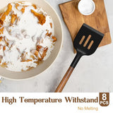 Silicone Cooking Utensil Set, Umite Chef 8-Piece Kitchen Set with Natural Acacia Wooden Handles,Food-Grade Silicone Heads-Silicone Kitchen Gadgets Spatulas Set for Nonstick Cookware- Black Umite Chef