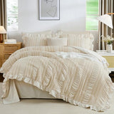 WONGS BEDDING Comforter Set Twin, 6 Pieces Beige Bed in a Bag for Dorm Room Essentials Boho Ruffle Comforter for Twin Bed, Cute Seersucker Shabby Chic Bedding Set 86"×68" WONGS BEDDING