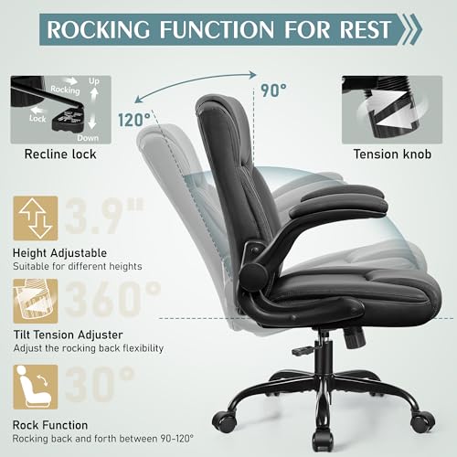 Leather Office Chair, PU Home Computer Desk Chairs with Ergonomic Back Support, 360°Swivel Free, Small Gaming Chair with Wheels and Adjustable Armrests, for Short People Use Brick Attic