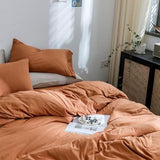 AMWAN Jersey Knit Cotton Duvet Cover Set Solid Pumpkin Color, Luxury Soft Comforter Cover Queen Size 3 Piece Bedding Set 1 Duvet Cover 2 Pillowcases Set AMWAN