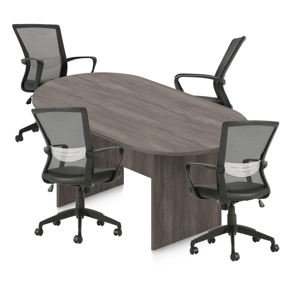 GOF 6FT, 8FT, 10FT Conference Table & Chair (G10705B) Set, Dark Cherry, Espresso, Artisan Grey, Mahogany, Walnut (6ft Table with 4 Chairs, Artisan Grey) GOF
