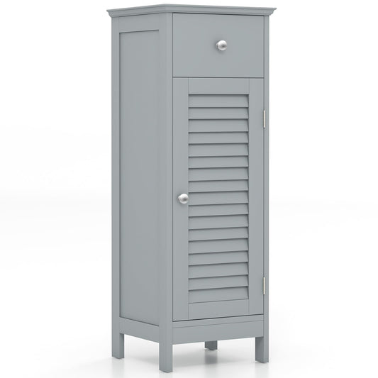 Tangkula Bathroom Floor Storage Cabinet, Wooden Free Standing Storage Cabinet with Drawer & Single Shutter Door, w/Adjustable Shelf & Anti-toppling Fittings for Home Office, 13" x 12" x 34.5" (Grey)