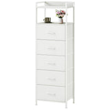 Somdot White Tall Night Stand for Bedroom,Tall 5 Drawers Dresser, Vertical Storage Tower Unit, Nightstand Furniture with Fabric Drawer Organizer in Bedside Kids Dorm Room Closet Laundry Entryway Somdot