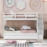 Harper & Bright Designs Twin Over Twin Bunk Bed with Stairs and Guard Rail, Twin Size Bunk Beds with Storage Drawers,Wooden Bunk Bed Frame for Bedroom, Dorm, Kids, Teens, Adults,White Harper & Bright Designs