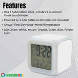 INNOSUB USA Sublimation Blanks Led Clock – LED Color Changing Digital Alarm Clock for Sublimation Printing Comes with 3 Pcs Insert Aluminum of 3.11x3.11 Personalized Sublimation Clock, DIY Photo INNOSUB
