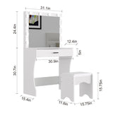 Vanity Desk with Mirror and Adjustable Lights, One Drawer Storage Makeup Table with Stool - Vanity Set for Bedroom (White) Panana