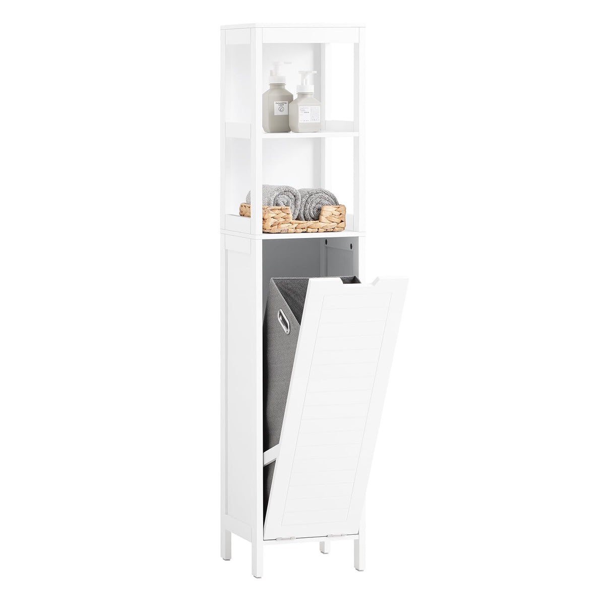 SoBuy Bathroom Slim Tall Cabinet with Removable Laundry Hamper Cupboard Storage Unit Tilt-Out Chest with Shelf, White BZR123-W SoBuy