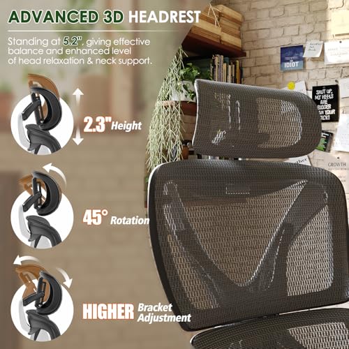 GABRYLLY Ergonomic Office Chair, Big and Tall Mesh Chair with Lumbar Support, 3D armrest - 215° Rotation, Adjustable Headrest & Soft Seat, Durable Desk Chair 350LBS for Work Gaming Computer,Grey GABRYLLY